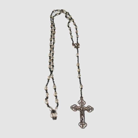 Vintage Catholic Rosary Beads Filigree Sterling Silver Austrian Crystal Patina - Picture 9 of 13